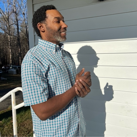 LL Bean Blue White Plaid Short Sleeve Shirt | Casual Cotton Shirt | Summer Shirt - Picture 5 of 11